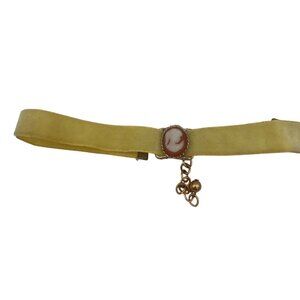Vintage Soft Yellow Velvet Cameo Choker Adorned With Elegant Victorian Profile P